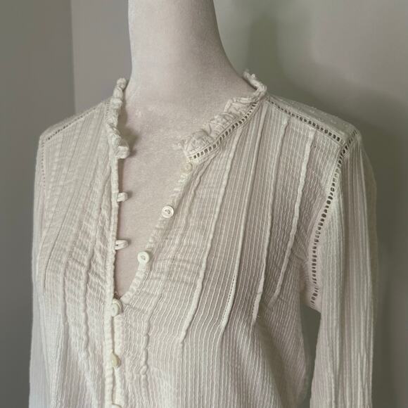 Faherty white cotton button front long sleeve top size S - Picture 4 of 12